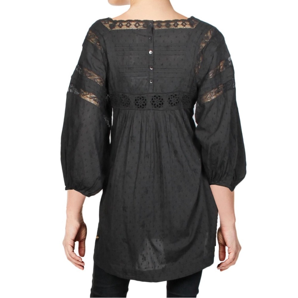 Free People Azelea Lace Tunic Embroidered Top Washed Black Size XS NWT - Picture 4 of 5